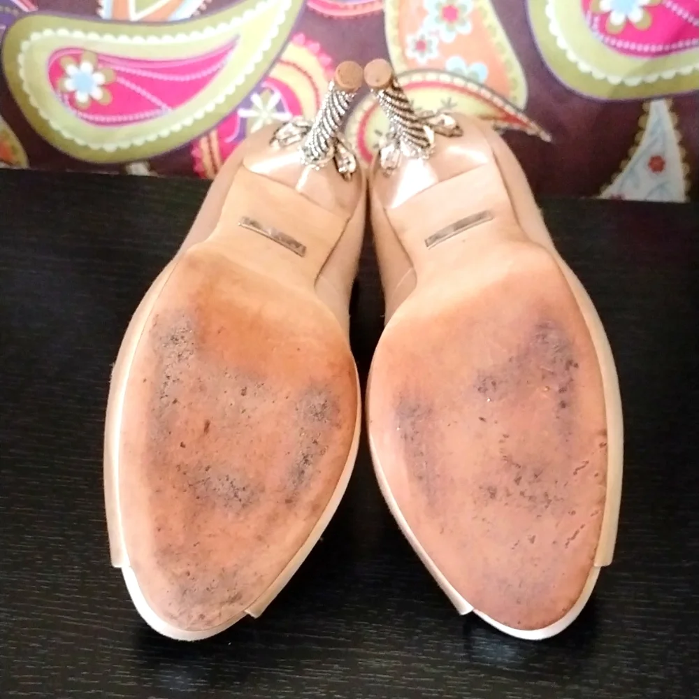 🔥SALE🔥BADGLEY MISCHKA SATIN JEWELED PEEP TOE STILETTOS SIZE 7 - Picture 6 of 6